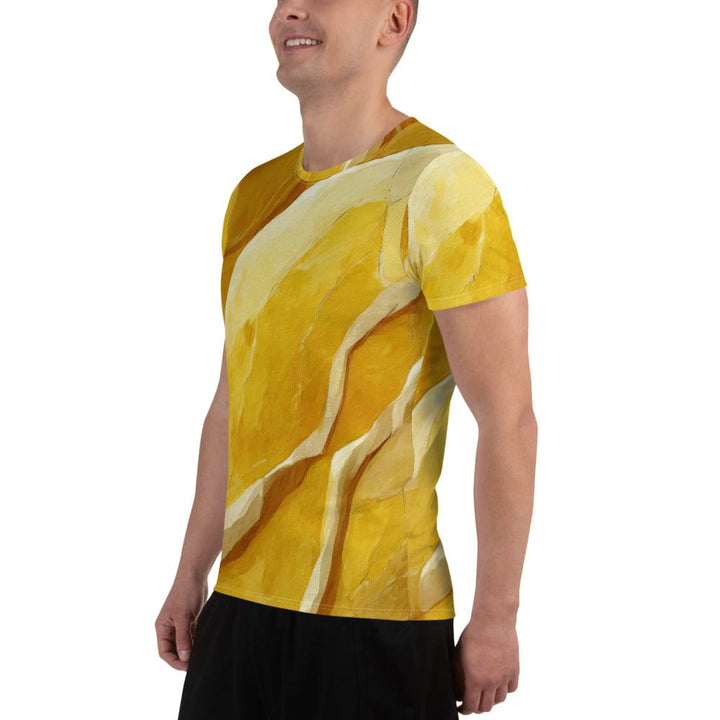 Mens Stretch Fit Athletic Sports T-shirt - Rustic Yellow Stone Print