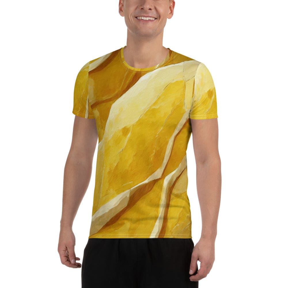 Mens Stretch Fit Athletic Sports T-shirt - Rustic Yellow Stone Print