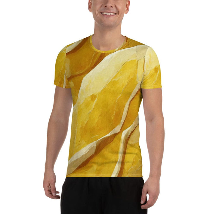 Mens Stretch Fit Athletic Sports T-shirt - Rustic Yellow Stone Print