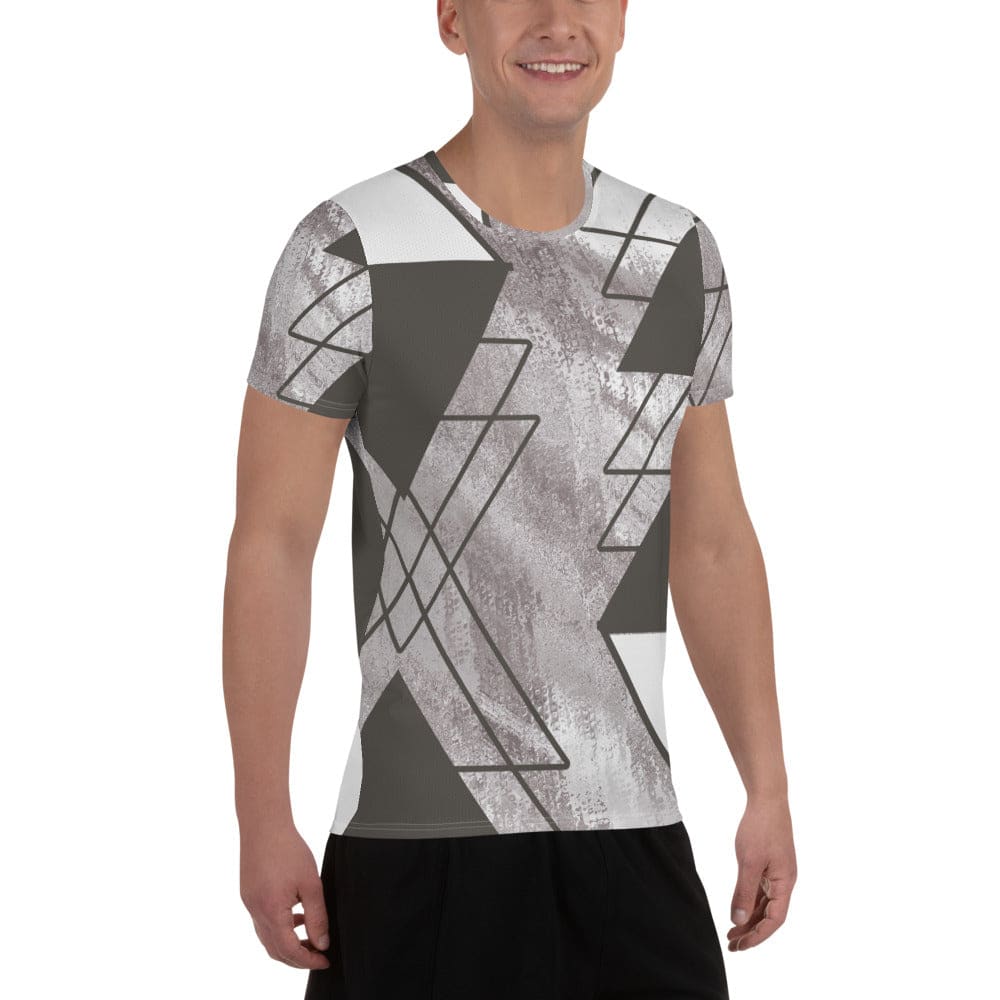 Mens Stretch Fit Athletic Sports T-shirt - Ash Grey and White