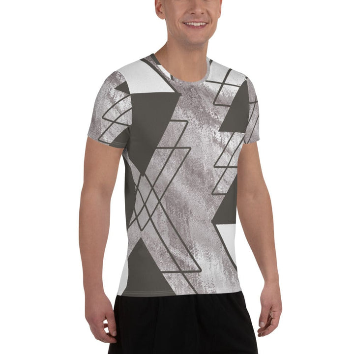 Mens Stretch Fit Athletic Sports T-shirt - Ash Grey and White
