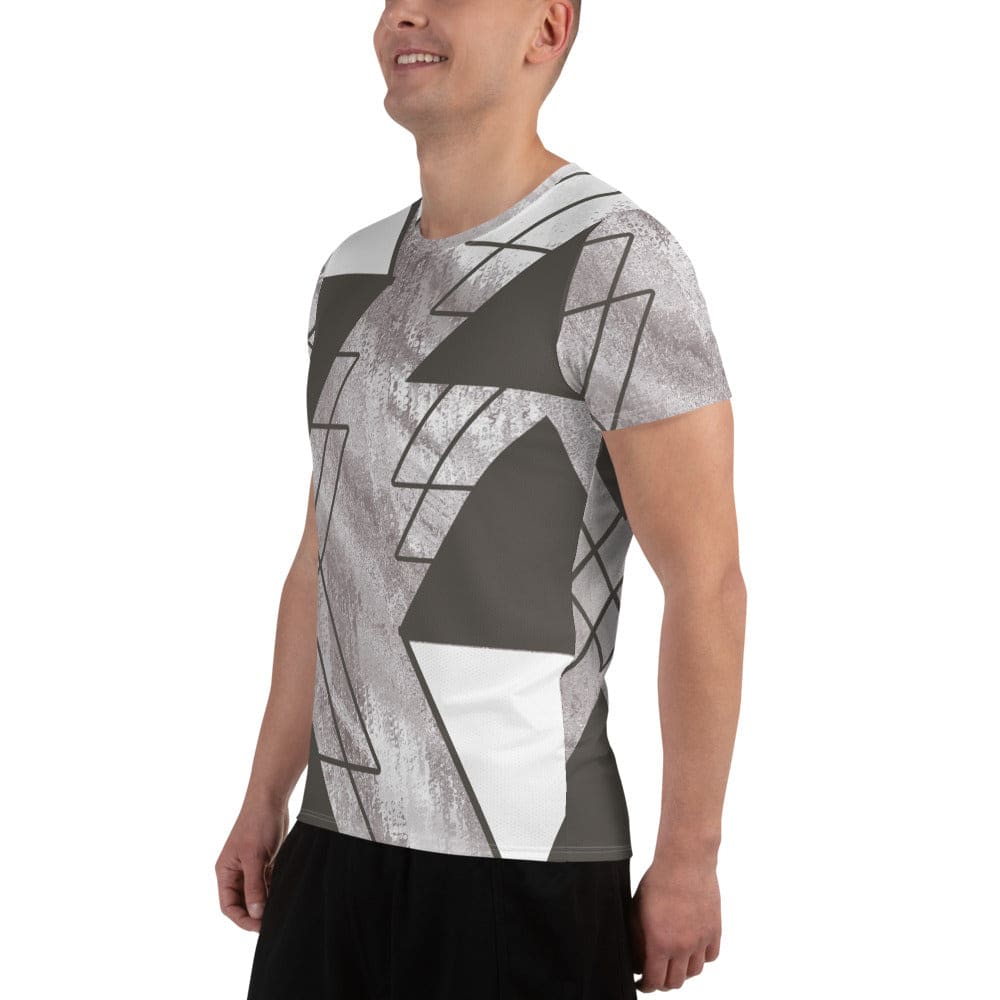 Mens Stretch Fit Athletic Sports T-shirt - Ash Grey and White
