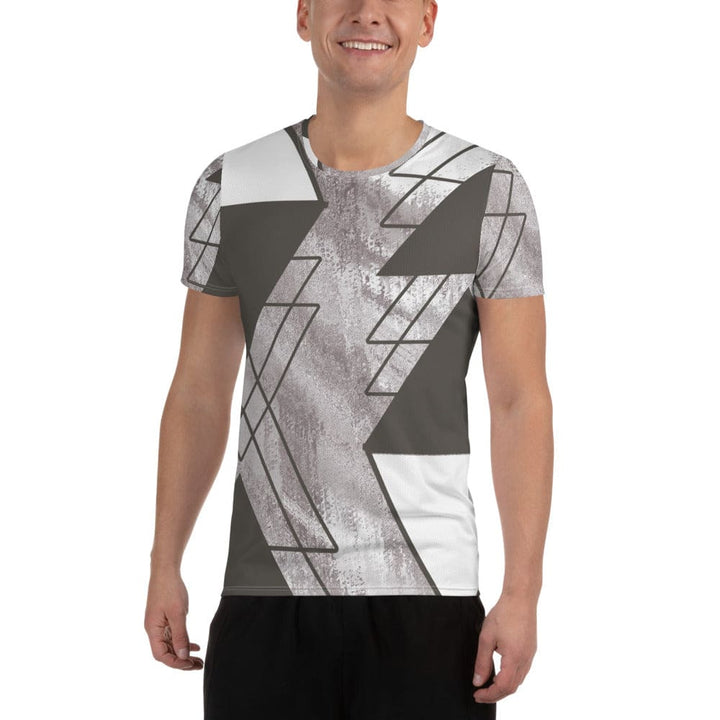 Mens Stretch Fit Athletic Sports T-shirt - Ash Grey and White