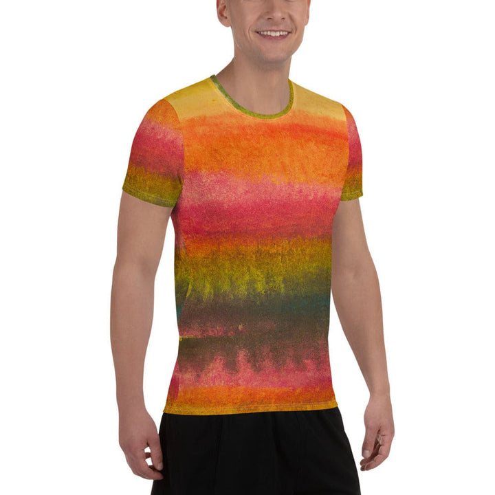 Mens Stretch Fit Athletic Sports T-shirt - Autumn Fall Watercolor
