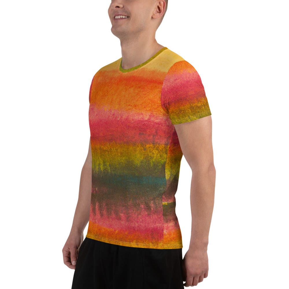 Mens Stretch Fit Athletic Sports T-shirt - Autumn Fall Watercolor