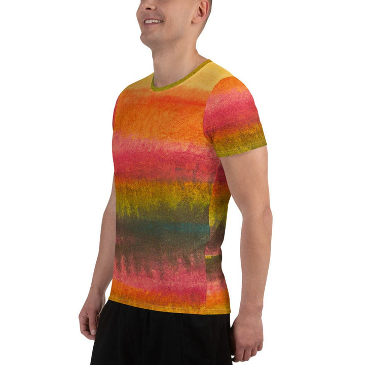 Mens Stretch Fit Athletic Sports T-shirt - Autumn Fall Watercolor