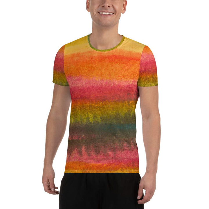 Mens Stretch Fit Athletic Sports T-shirt - Autumn Fall Watercolor
