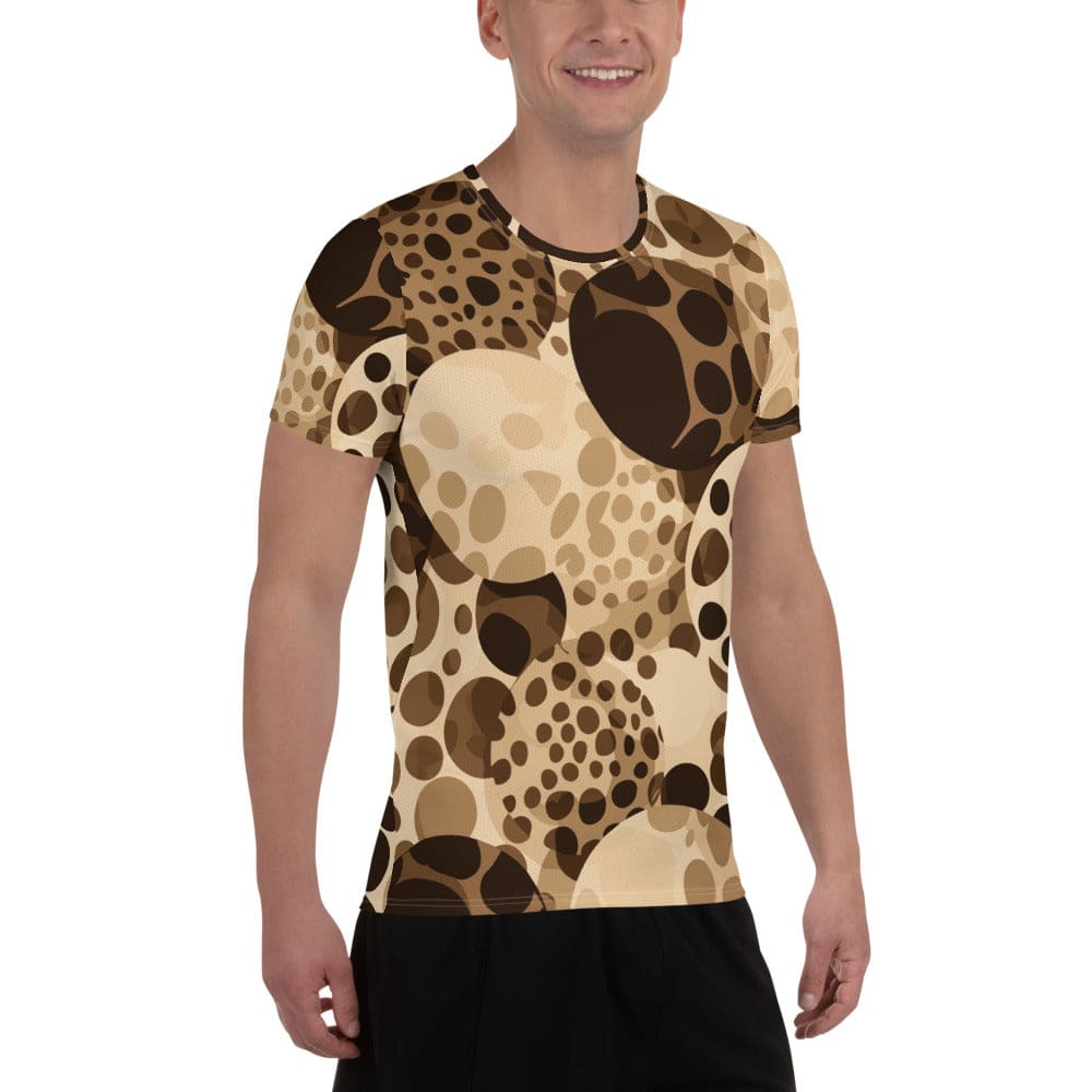 Mens Stretch Fit Athletic Sports T-shirt - Beige Brown Spotted Print