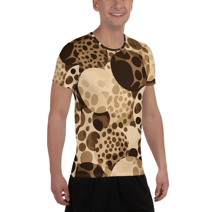 Mens Stretch Fit Athletic Sports T-shirt - Beige Brown Spotted Print