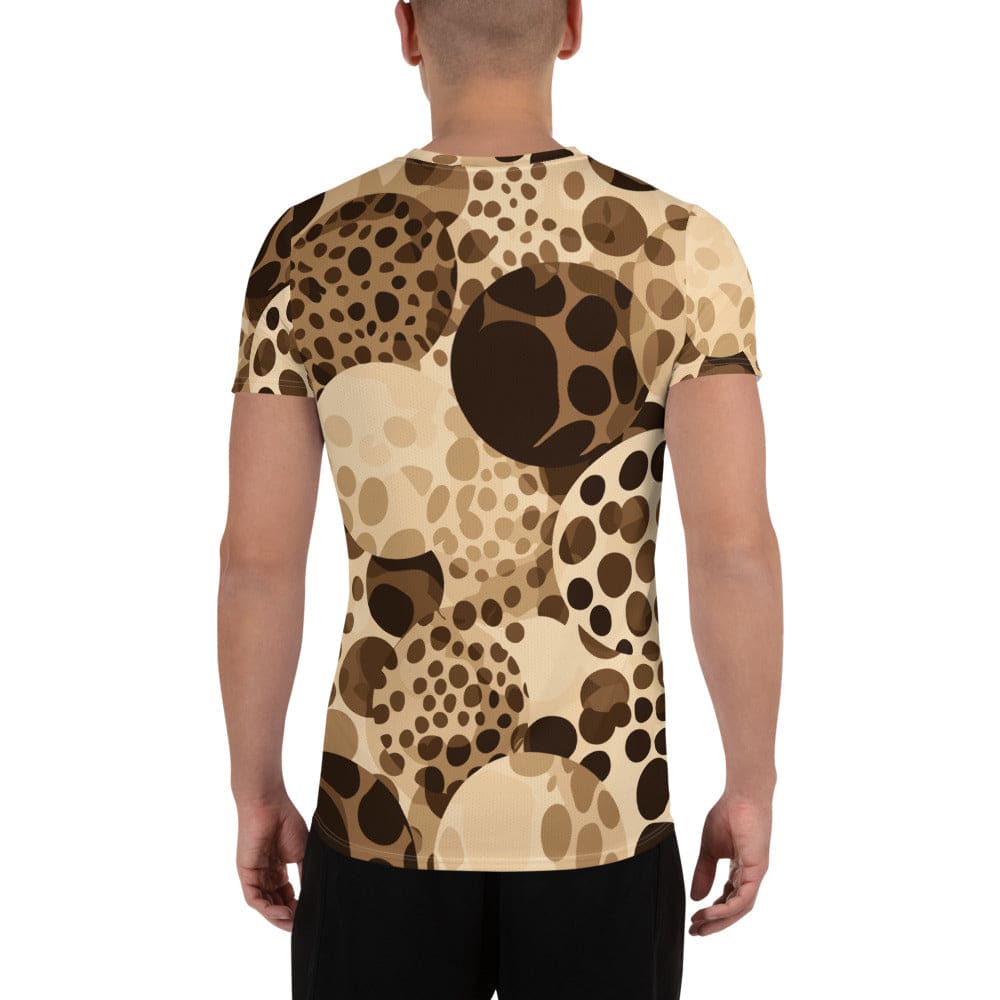 Mens Stretch Fit Athletic Sports T-shirt - Beige Brown Spotted Print