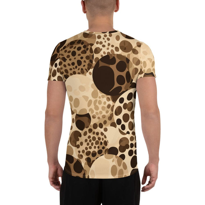 Mens Stretch Fit Athletic Sports T-shirt - Beige Brown Spotted Print