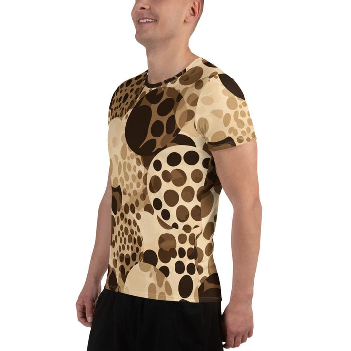 Mens Stretch Fit Athletic Sports T-shirt - Beige Brown Spotted Print