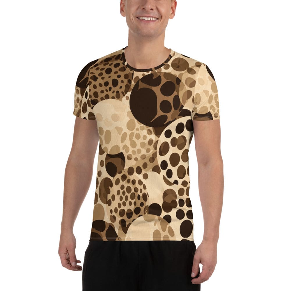 Mens Stretch Fit Athletic Sports T-shirt - Beige Brown Spotted Print