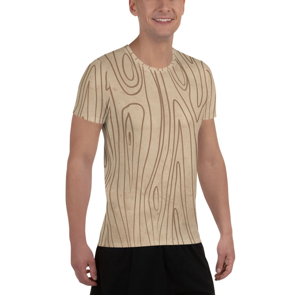 Mens Stretch Fit Athletic Sports T-shirt - Beige Brown Tree Sketch