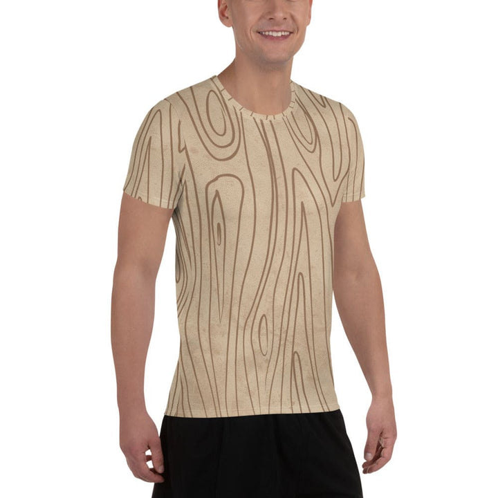 Mens Stretch Fit Athletic Sports T-shirt - Beige Brown Tree Sketch