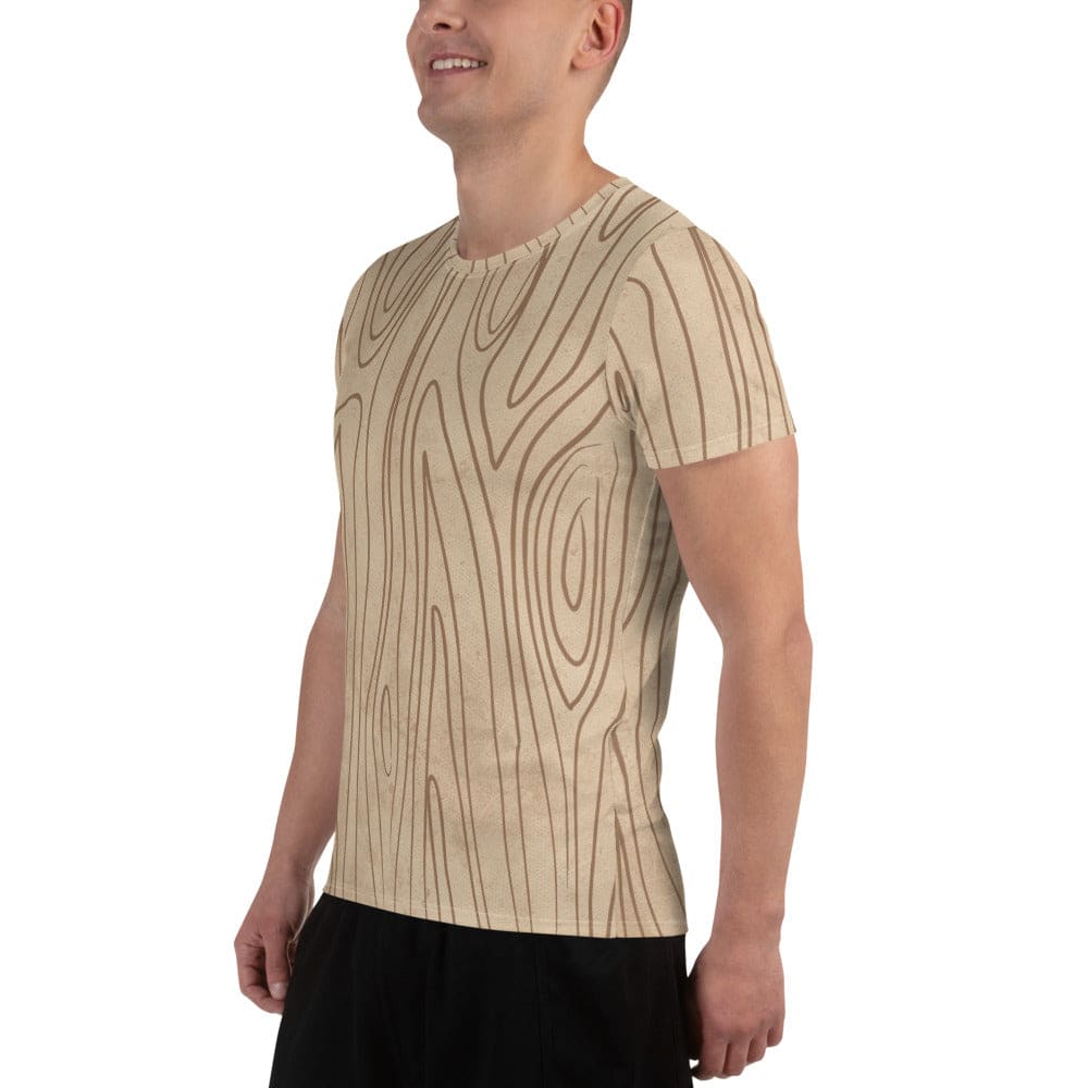 Mens Stretch Fit Athletic Sports T-shirt - Beige Brown Tree Sketch