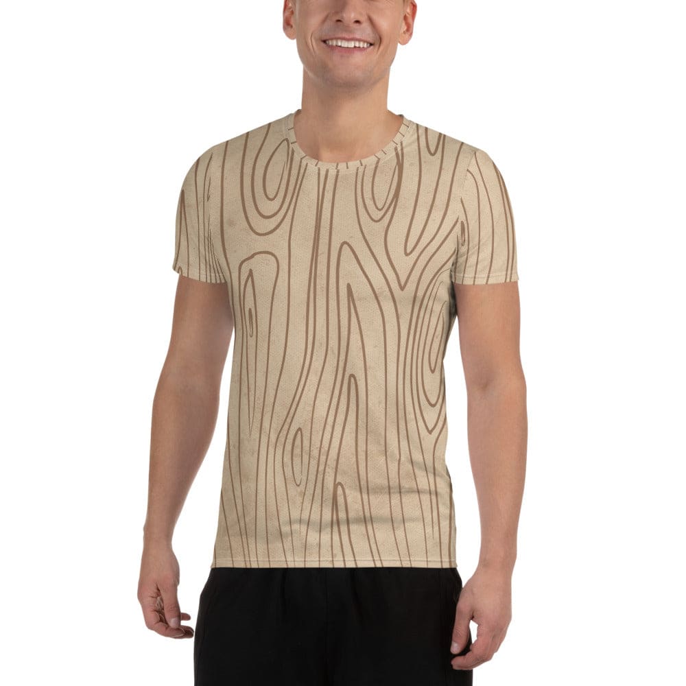 Mens Stretch Fit Athletic Sports T-shirt - Beige Brown Tree Sketch