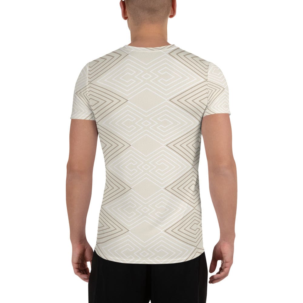 Mens Stretch Fit Athletic Sports T-shirt - Beige Brown Aztec Geometric