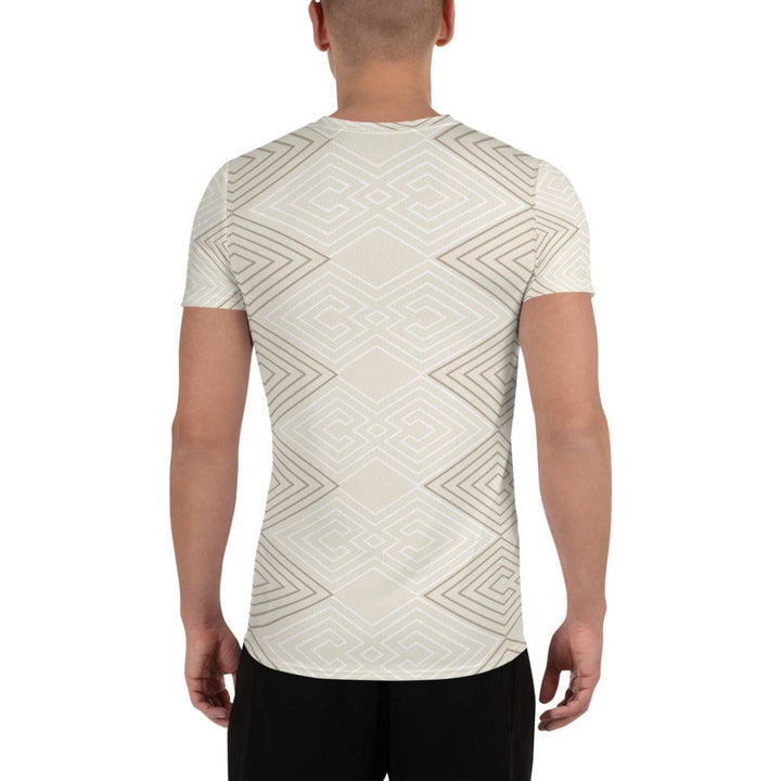 Mens Stretch Fit Athletic Sports T-shirt - Beige Brown Aztec Geometric