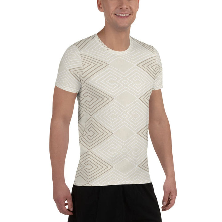 Mens Stretch Fit Athletic Sports T-shirt - Beige Brown Aztec Geometric