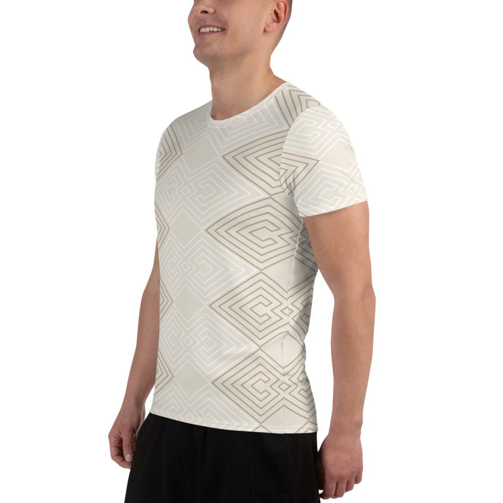 Mens Stretch Fit Athletic Sports T-shirt - Beige Brown Aztec Geometric