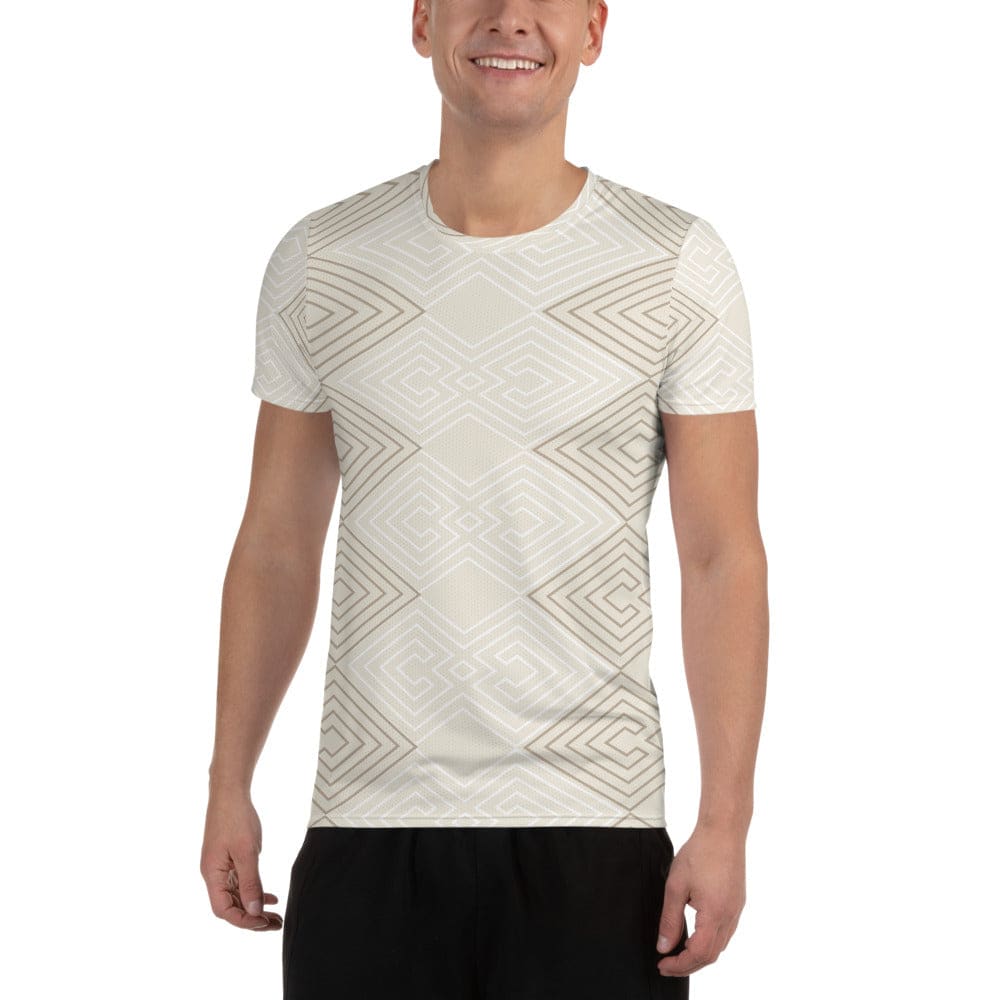 Mens Stretch Fit Athletic Sports T-shirt - Beige Brown Aztec Geometric