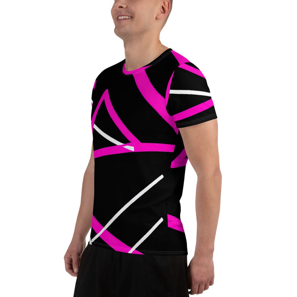 Mens Stretch Fit Athletic Sports T-shirt - Black and Pink Pattern