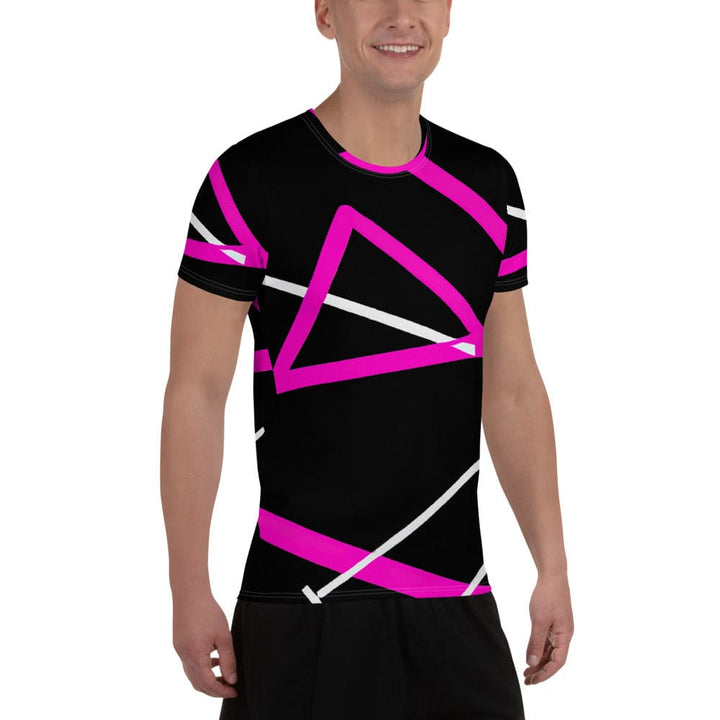 Mens Stretch Fit Athletic Sports T-shirt - Black and Pink Pattern