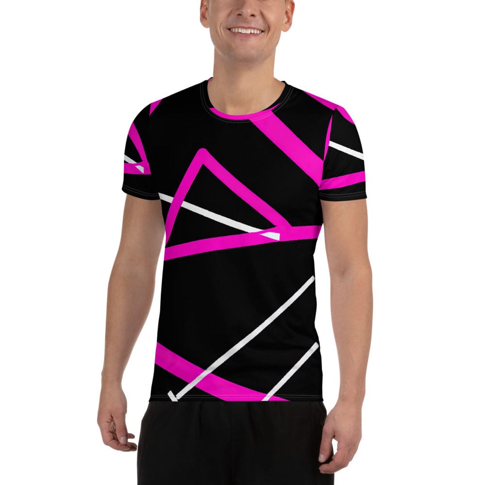 Mens Stretch Fit Athletic Sports T-shirt - Black and Pink Pattern
