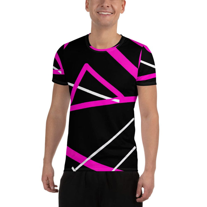 Mens Stretch Fit Athletic Sports T-shirt - Black and Pink Pattern