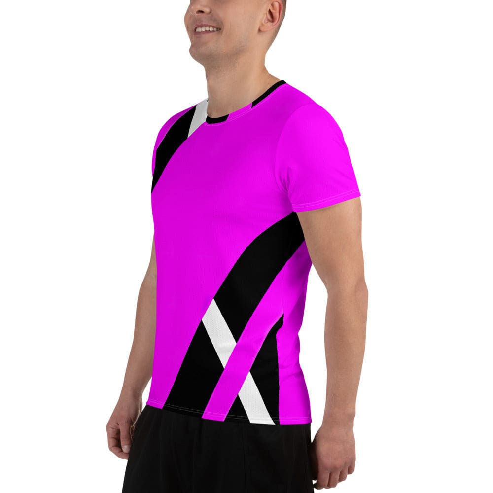 Mens Stretch Fit Athletic Sports T-shirt - Black and Pink Pattern