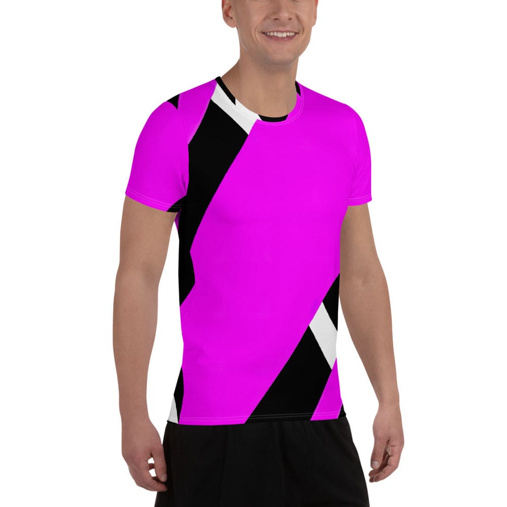 Mens Stretch Fit Athletic Sports T-shirt - Black and Pink Pattern