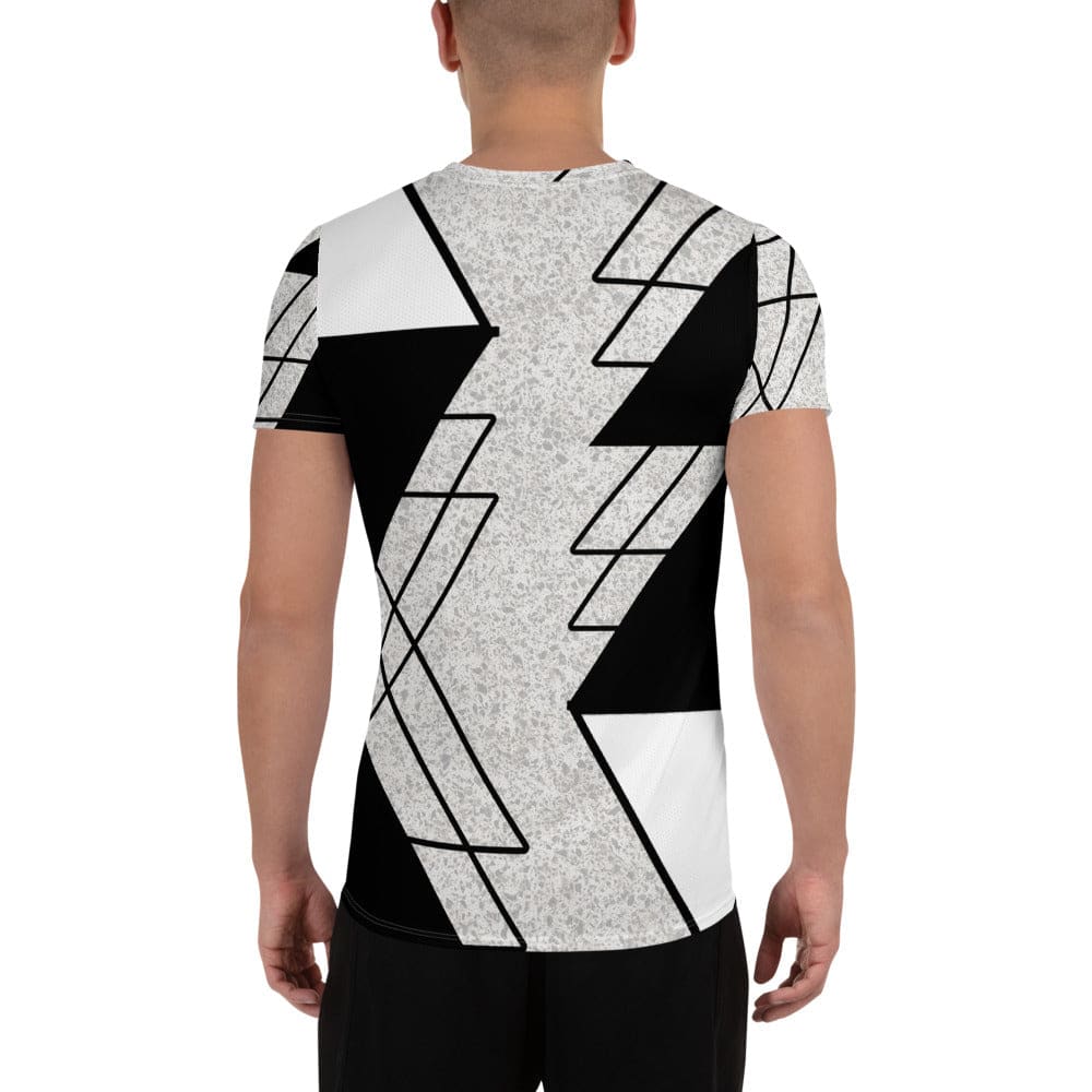 Mens Stretch Fit Athletic Sports T-shirt - Black and White Ash Grey