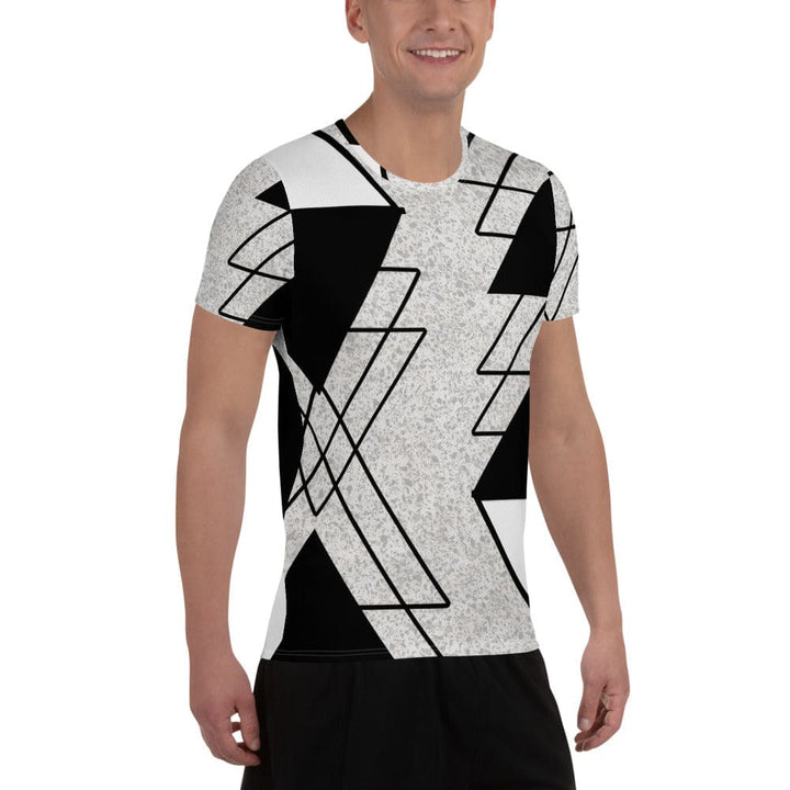 Mens Stretch Fit Athletic Sports T-shirt - Black and White Ash Grey