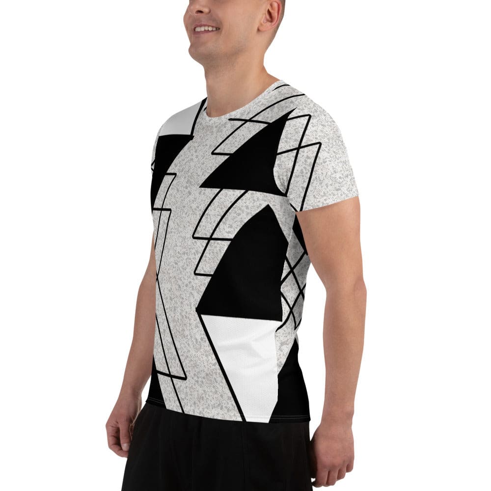 Mens Stretch Fit Athletic Sports T-shirt - Black and White Ash Grey