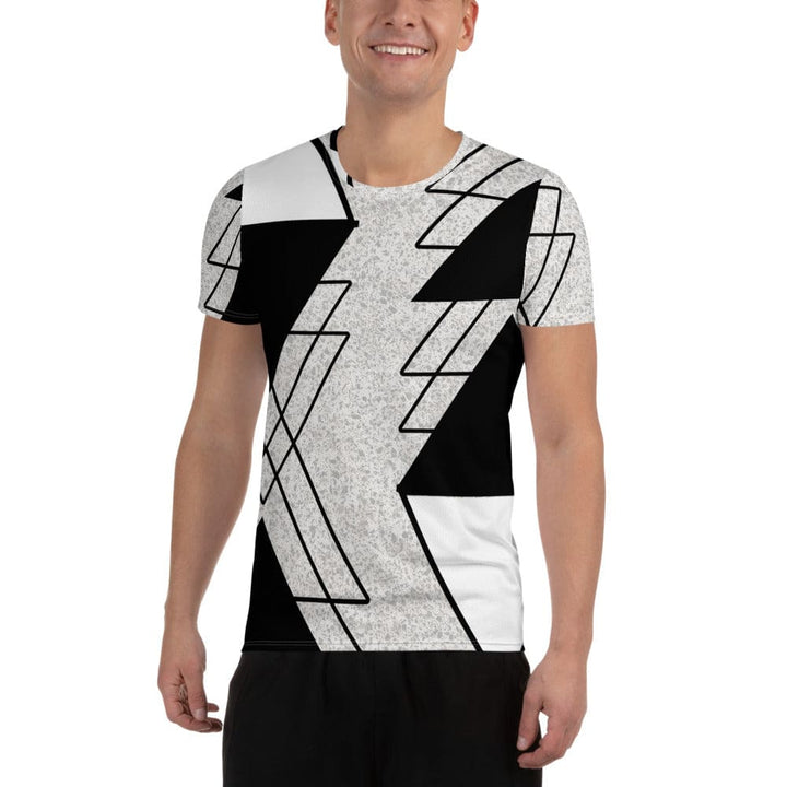 Mens Stretch Fit Athletic Sports T-shirt - Black and White Ash Grey