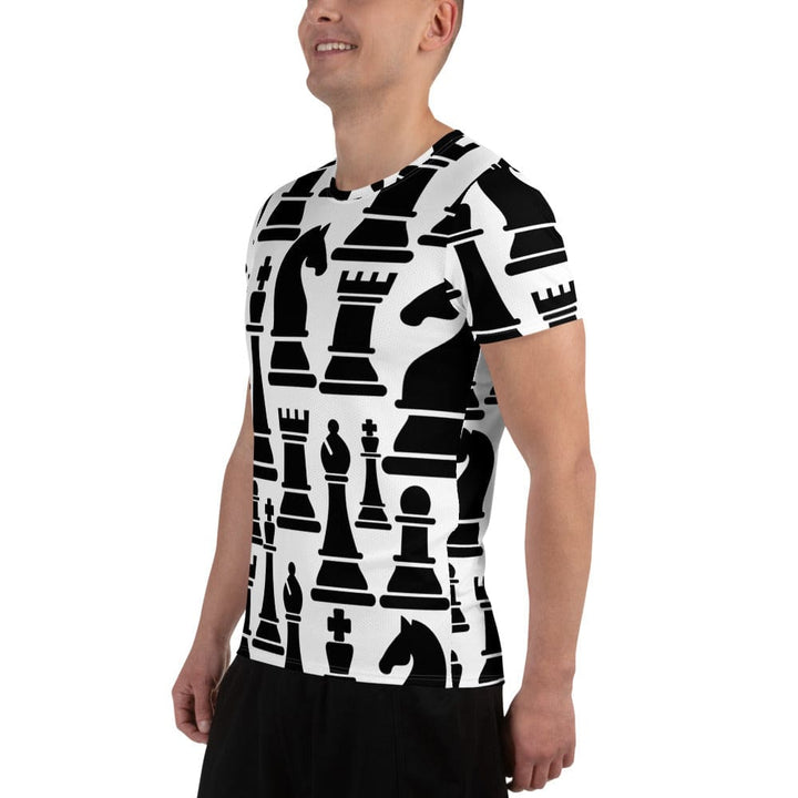 Mens Stretch Fit Athletic Sports T-shirt - Black and White Chess Print