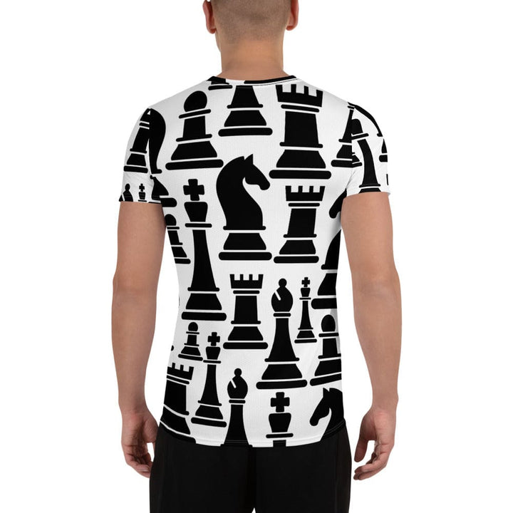 Mens Stretch Fit Athletic Sports T-shirt - Black and White Chess Print