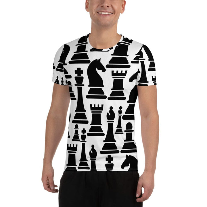 Mens Stretch Fit Athletic Sports T-shirt - Black and White Chess Print