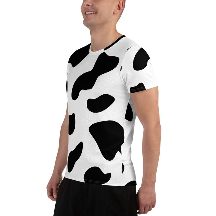 Mens Stretch Fit Athletic Sports T-shirt - Black White Cow Print