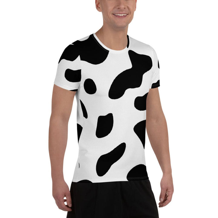 Mens Stretch Fit Athletic Sports T-shirt - Black White Cow Print