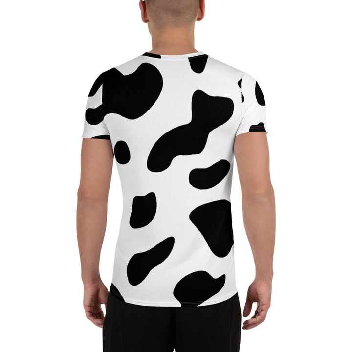 Mens Stretch Fit Athletic Sports T-shirt - Black White Cow Print