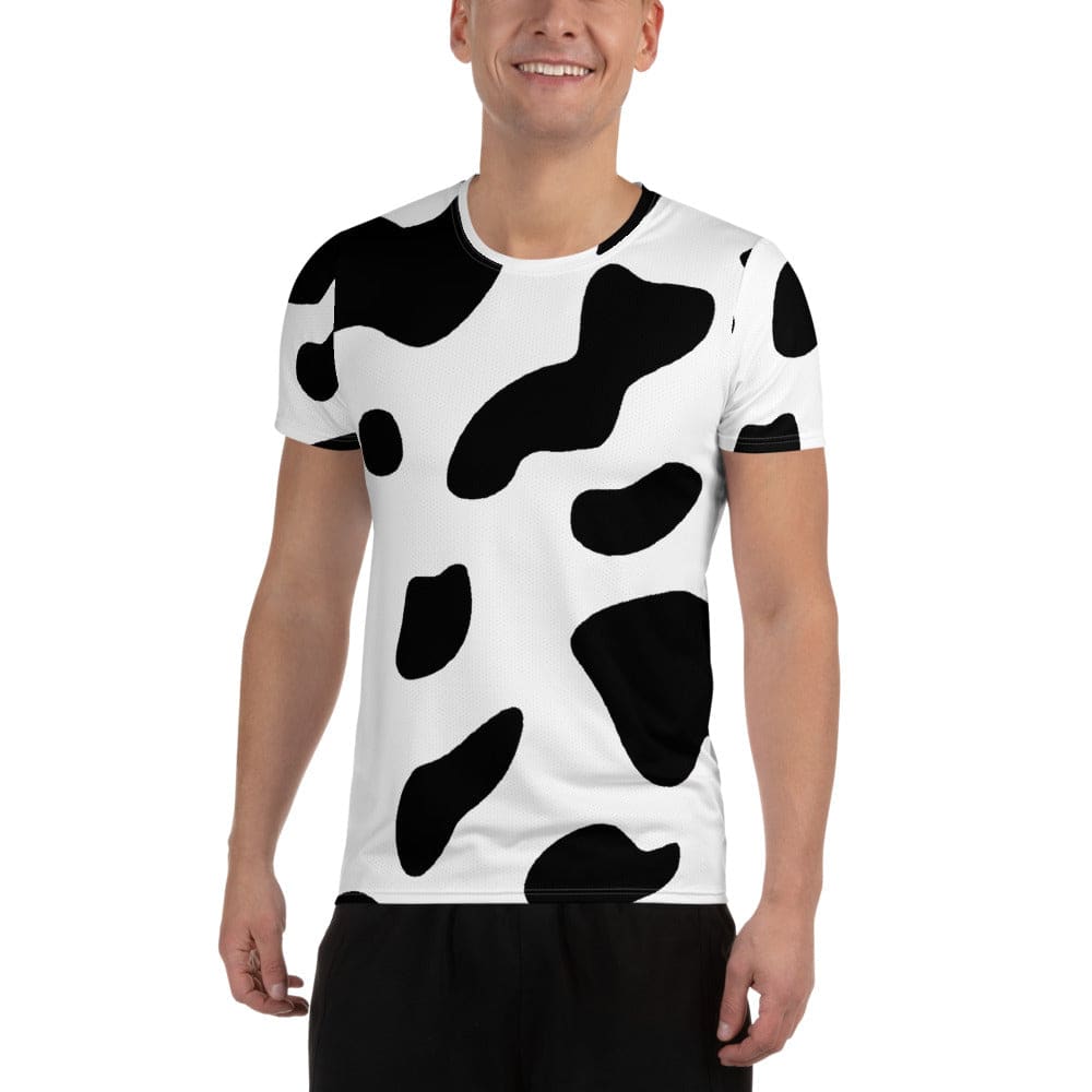 Mens Stretch Fit Athletic Sports T-shirt - Black White Cow Print