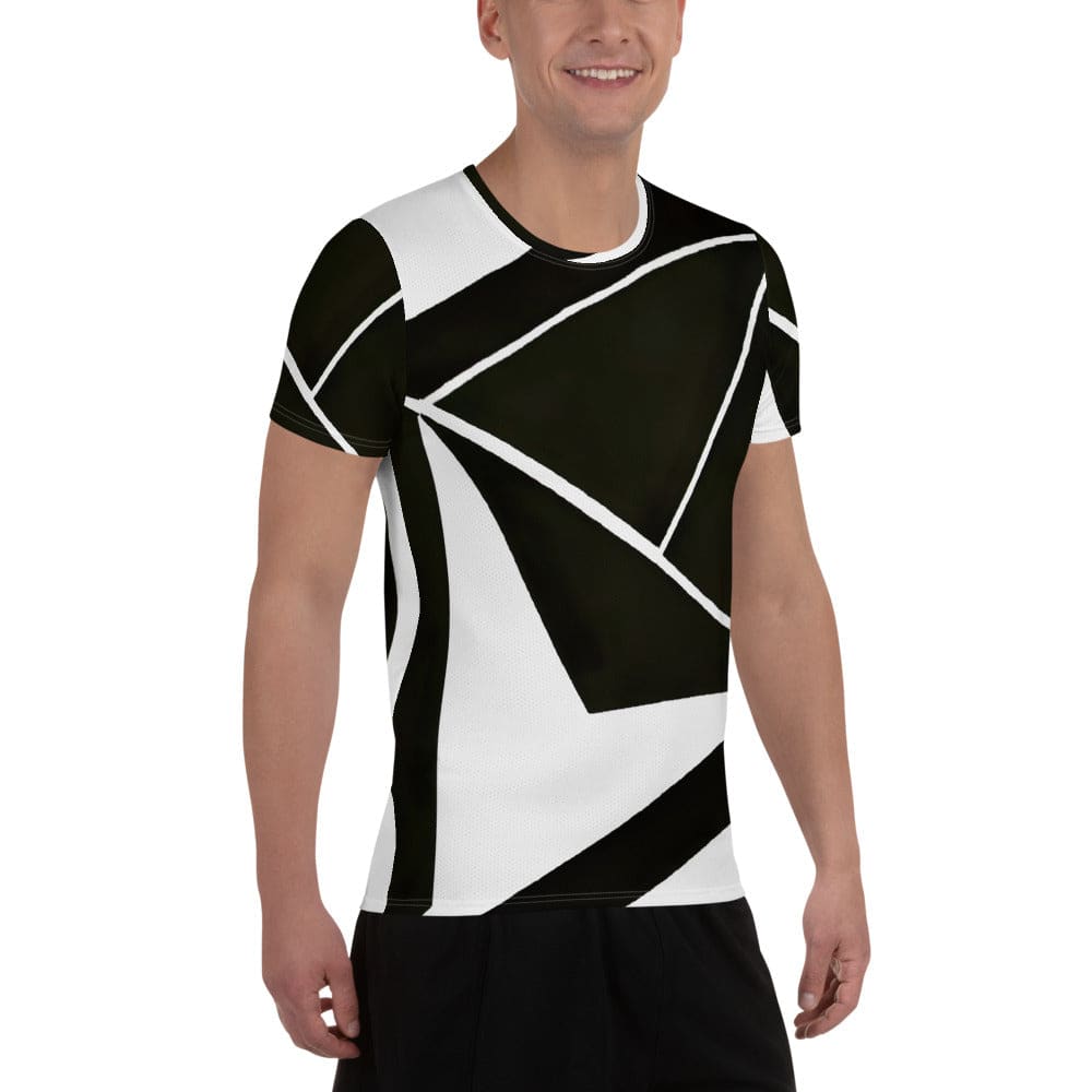 Mens Stretch Fit Athletic Sports T-shirt - Black and White Geometric