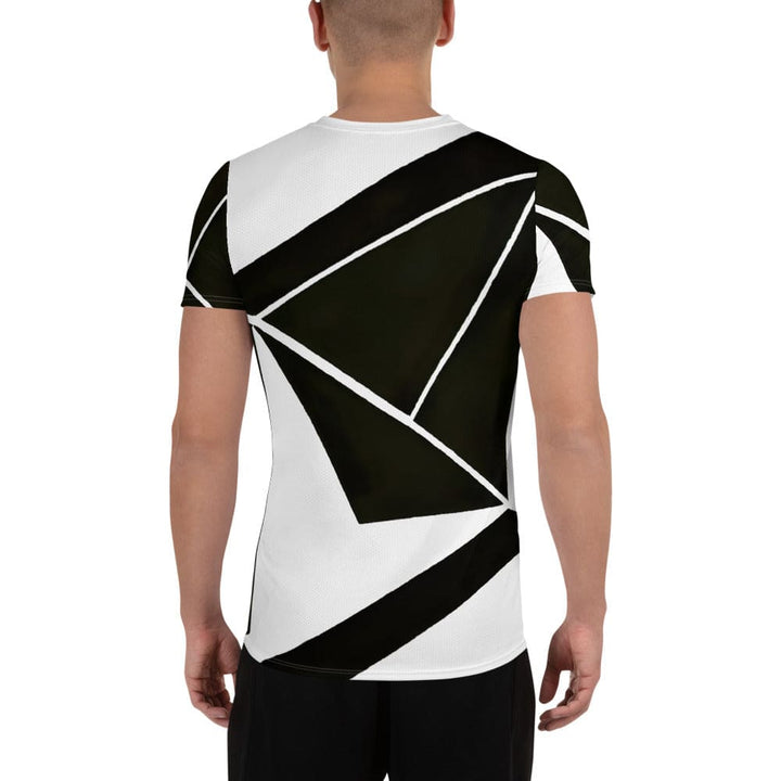 Mens Stretch Fit Athletic Sports T-shirt - Black and White Geometric