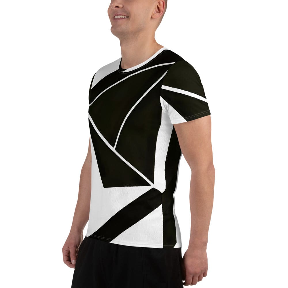 Mens Stretch Fit Athletic Sports T-shirt - Black and White Geometric