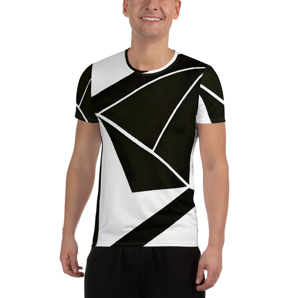 Mens Stretch Fit Athletic Sports T-shirt - Black and White Geometric