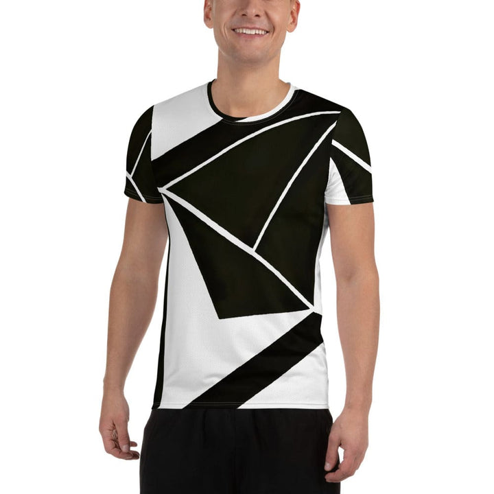 Mens Stretch Fit Athletic Sports T-shirt - Black and White Geometric