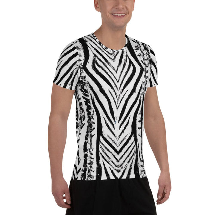 Mens Stretch Fit Athletic Sports T-shirt - Black White Native Print