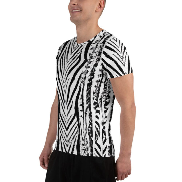Mens Stretch Fit Athletic Sports T-shirt - Black White Native Print